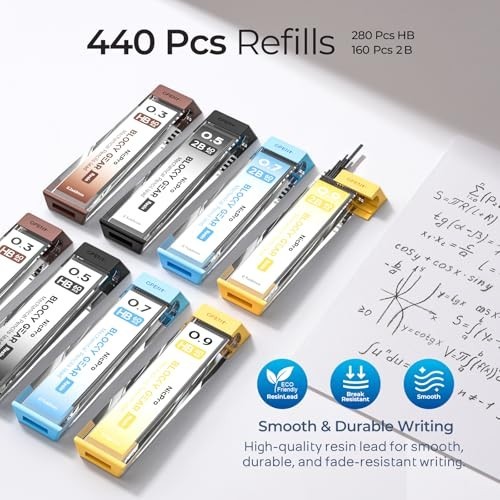 4 Pack Metal Mechanical Pencils Set 0.3-0.9mm with Case, Lead Refills & Erasers