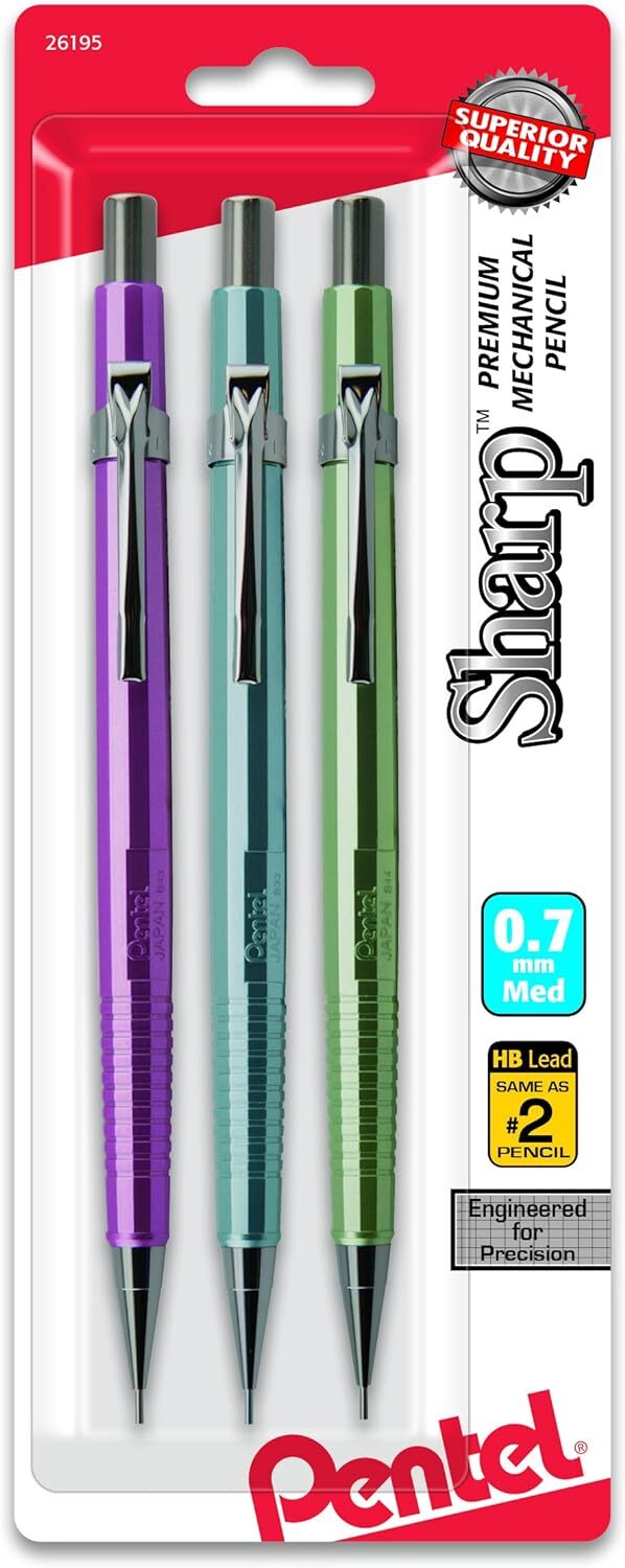 Pentel Sharp Mechanical Pencil (0.7mm) Metallic Barrels, Assorted Colors