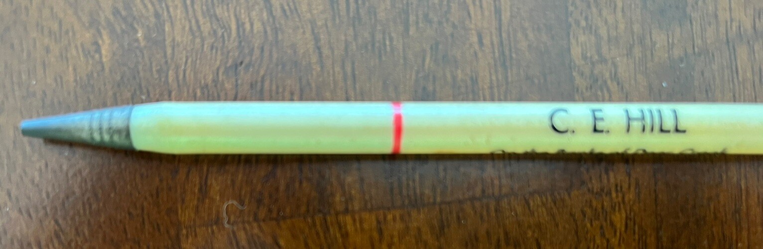 C. E. Hill Advertising Mechanical Pencil Candy Cane Shaped Williamsport, Ohio