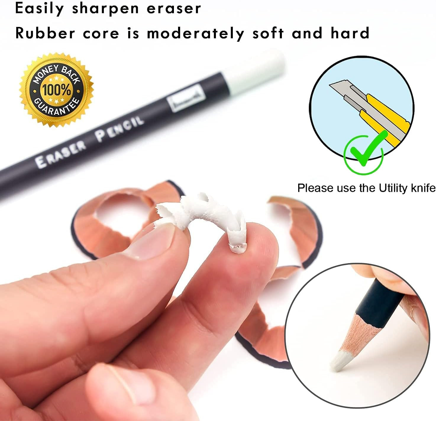 3Pc Eraser Set – Fine Detail Eraser for Sketching, Charcoal Drawings & Colored P