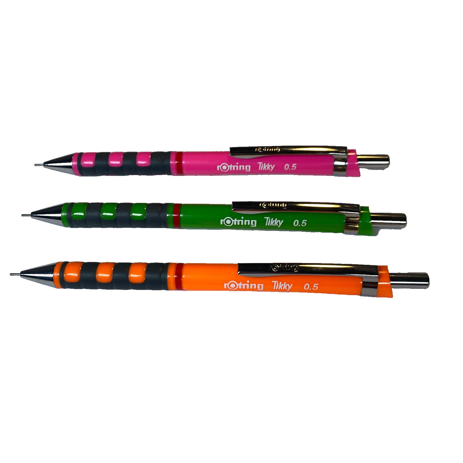 NEW Rotring Tikky 0.5 mm Mechanical Pencil Lot of 3 Grip Green Orange Pink