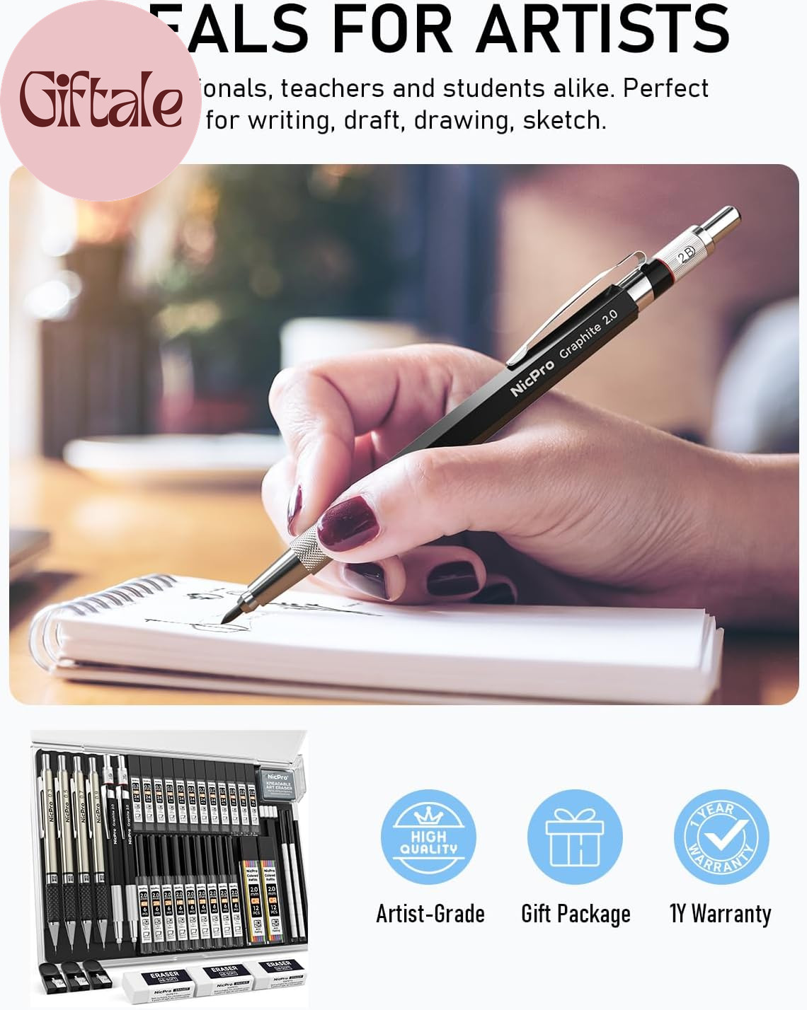 37PCS Art Mechanical Pencil Set, 4PCS Metal Drafting Pencil 0.3Mm, 0.5 Mm, 0.7 M