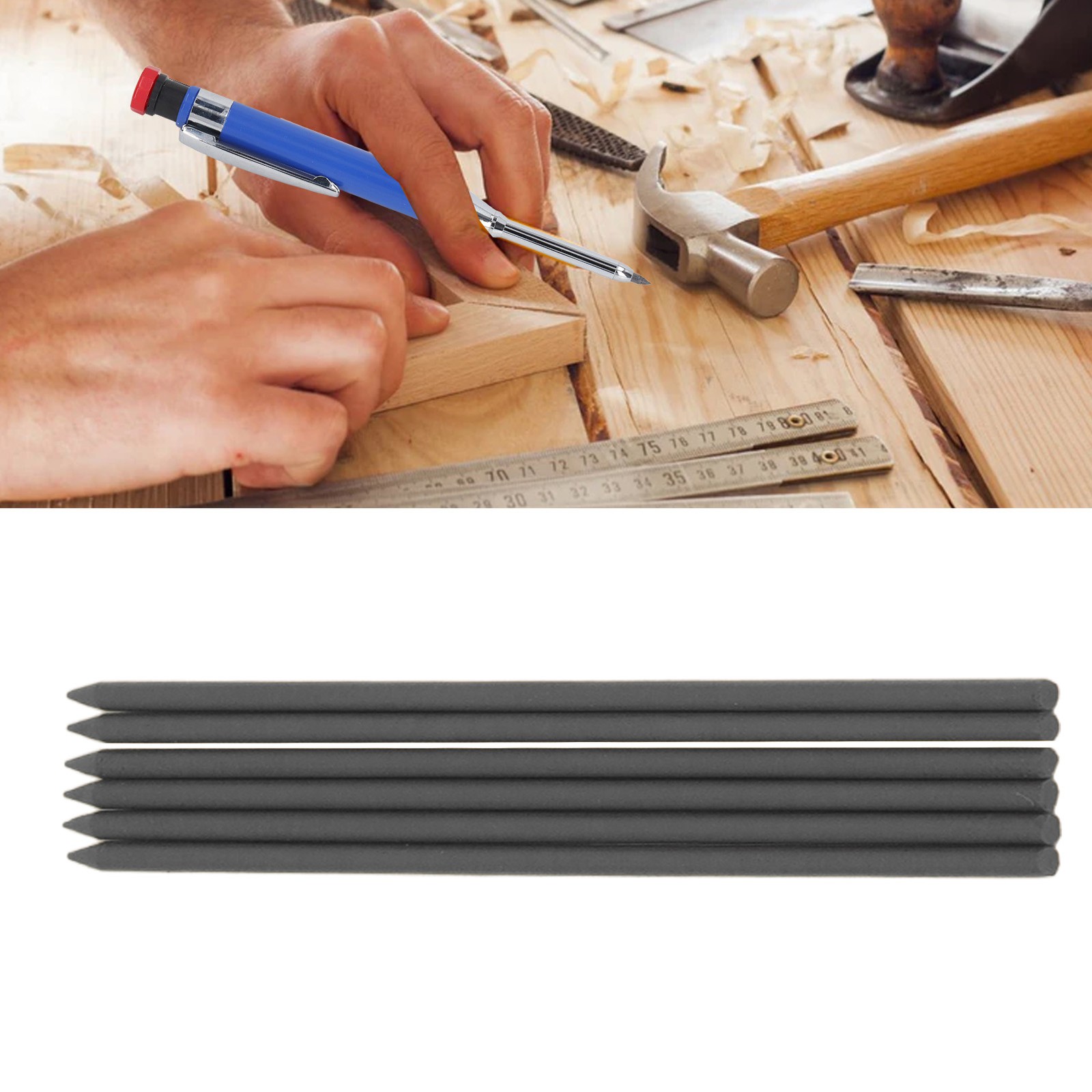 Black Graphite 6Pcs Carpenter Pencil Refill 2.8mm HB Marking Scribing Tool