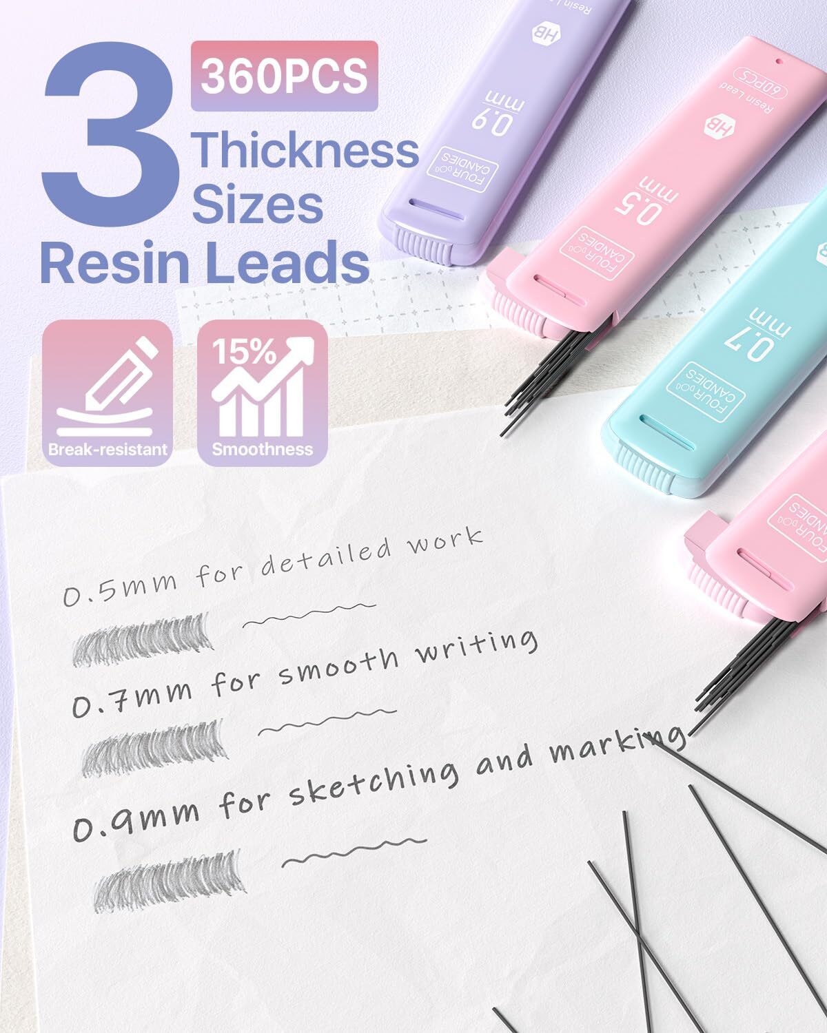 6 Pack 0.5/0.7/0.9mm Mechanical Pencil Set w/ Lead Refills & Erasers for Drawing