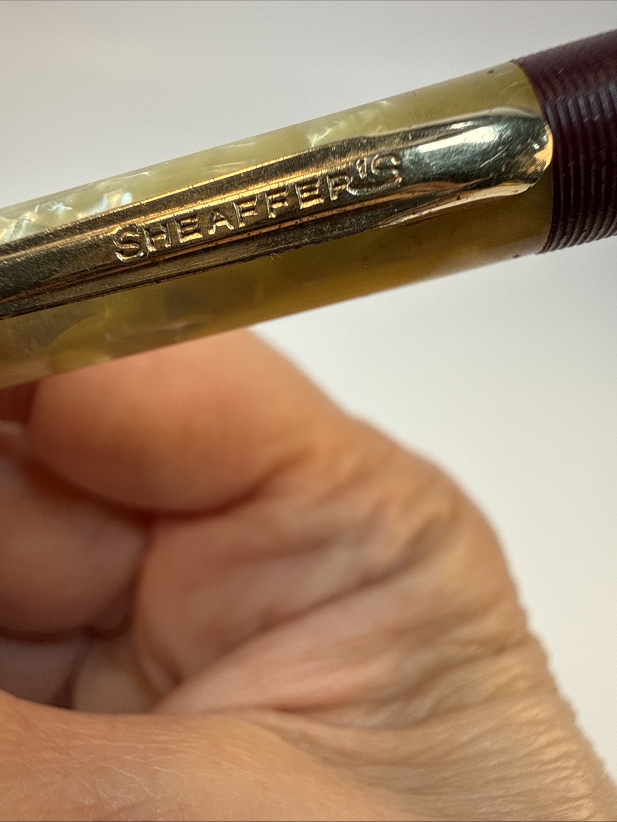 Vintage Sheaffer Mechanical Pencil – Maroon Gold Marbled Mother Of Pearl