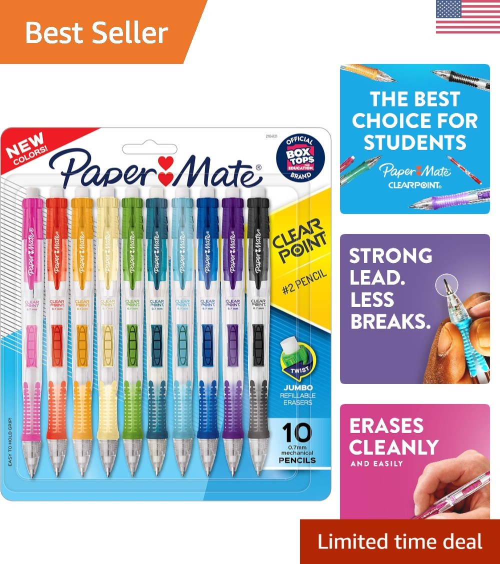 Comfortable Grip 0.7mm HB Clearpoint Mechanical Pencils – 10 Assorted Color Set