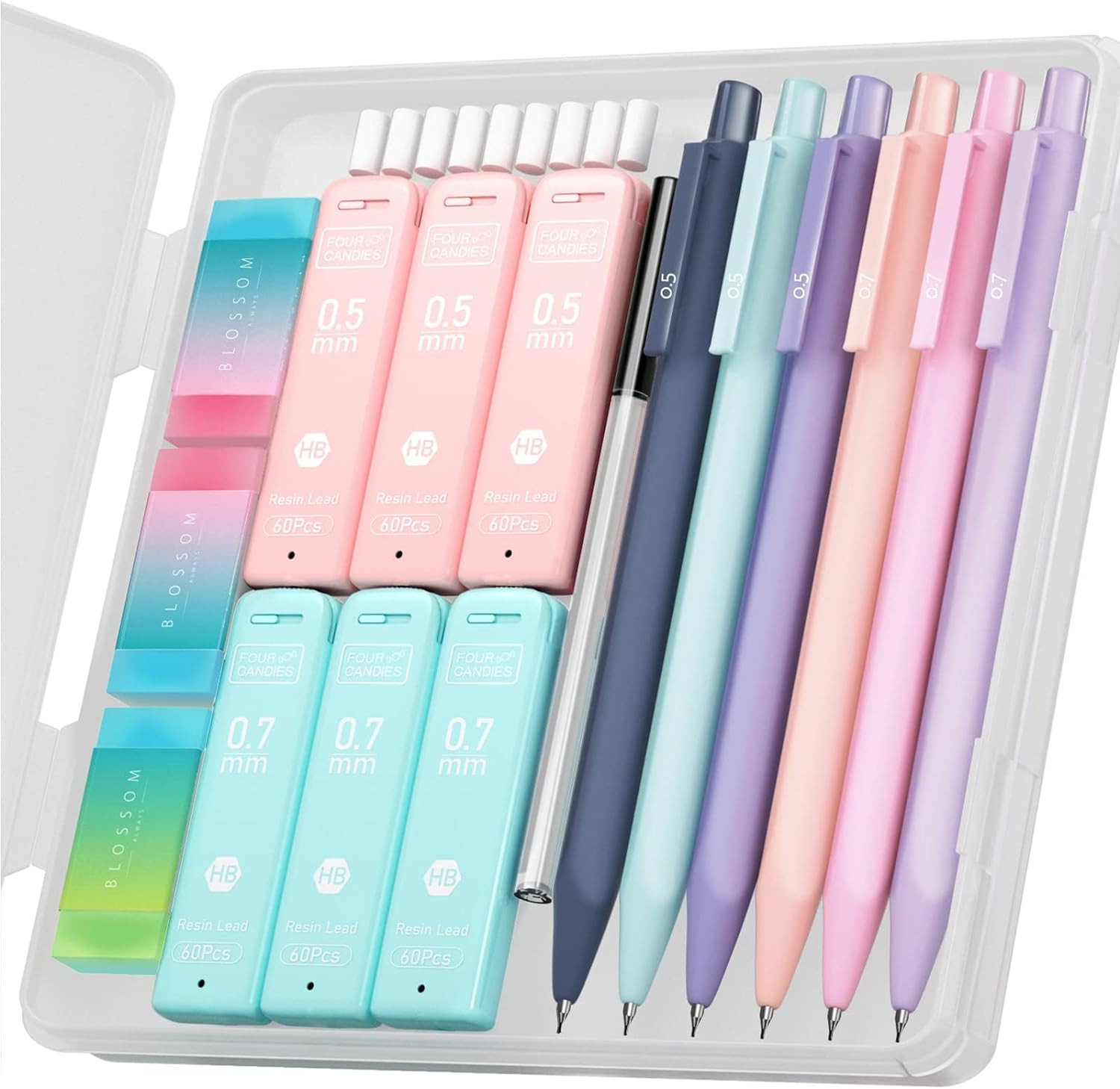 Four Candies Cute Mechanical Pencil Set, 6PCS Pastel Mechanical Pencils 0.5 & 0.