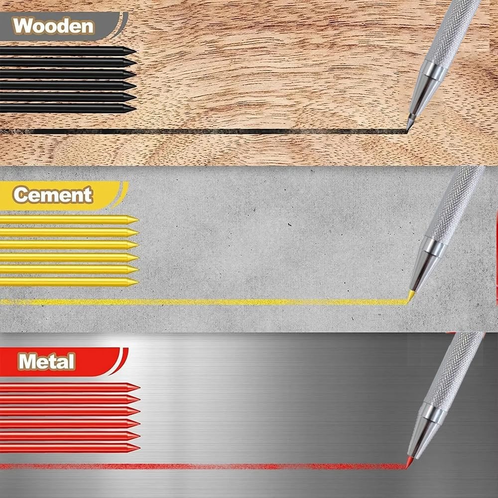 3.0mm Solid Mechanical Carpenter Pencils Set Refills Woodworking Marker Silver