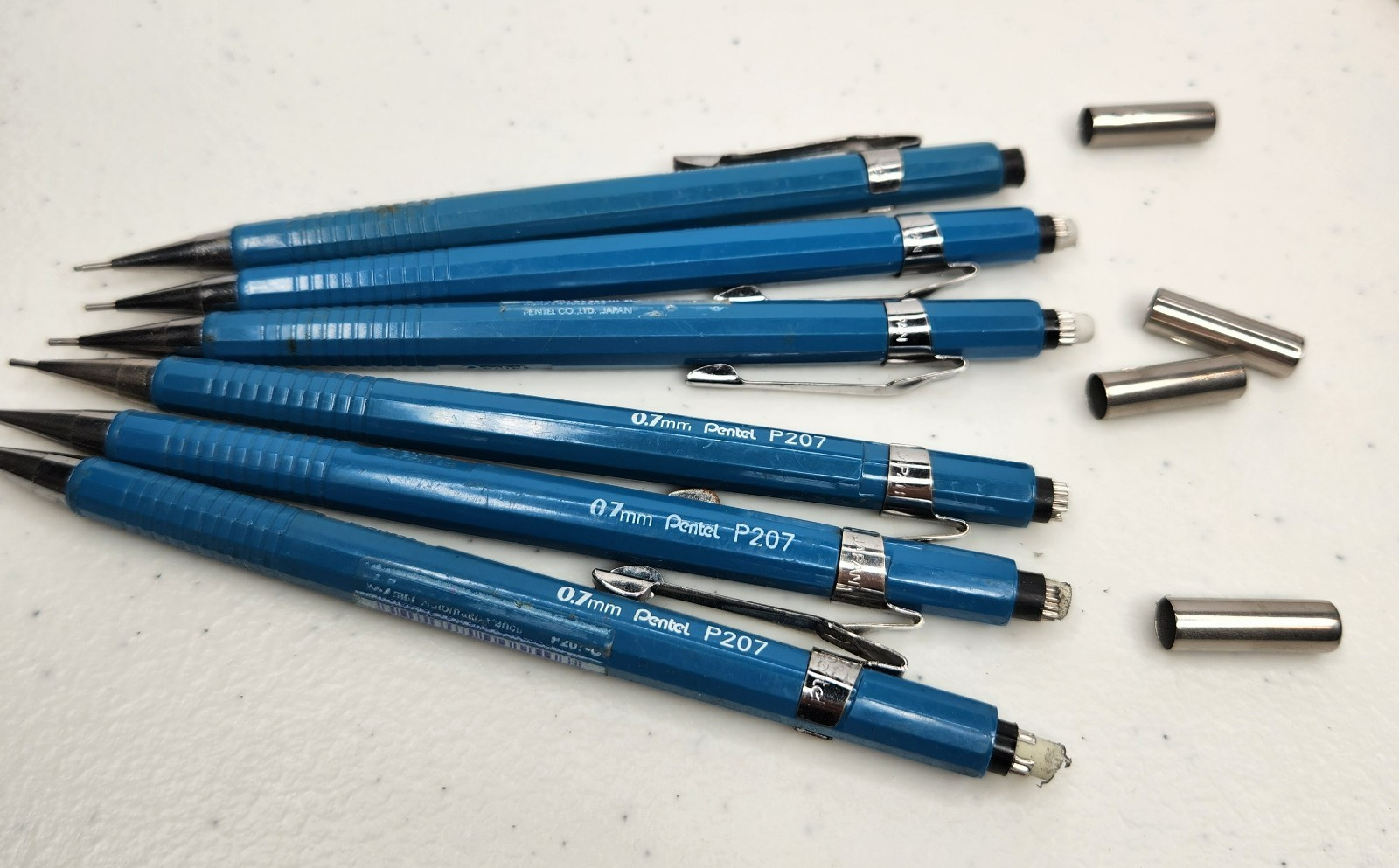 VTG Pentel Mechanical Pencil Lot – 2 Black P205, 6 Blue P207, 2 Yellow P209