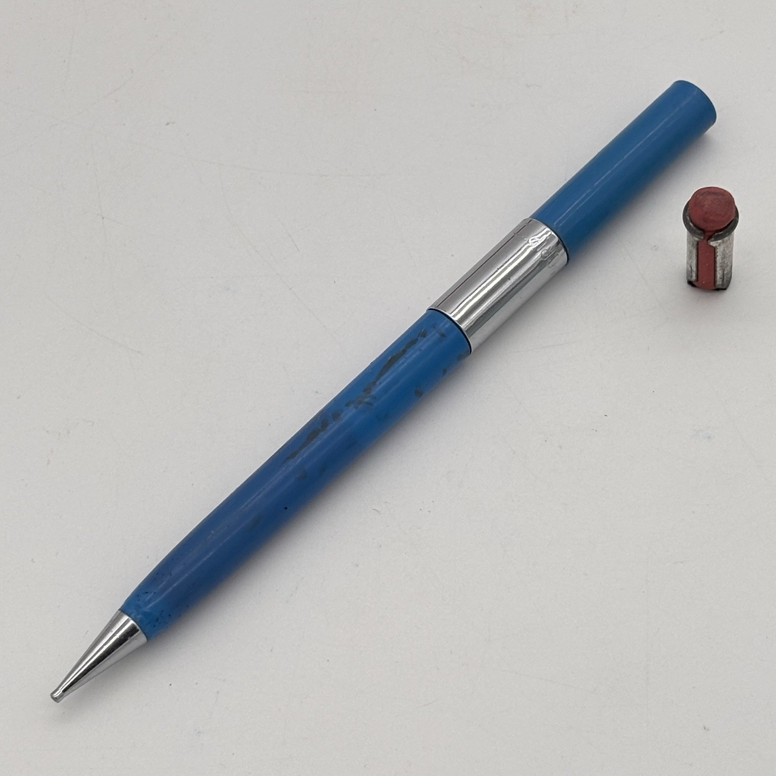 Vintage SCRIPTO Mechanical Pencil Korea Blue w Chrome 1970’s Needs Lead