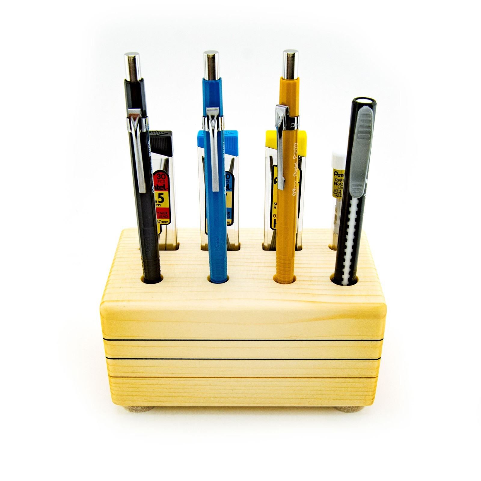 Pentel Sharp Mechanical Pencils Set Striped Wood Display Stand 0.5 0.7 0.9mm