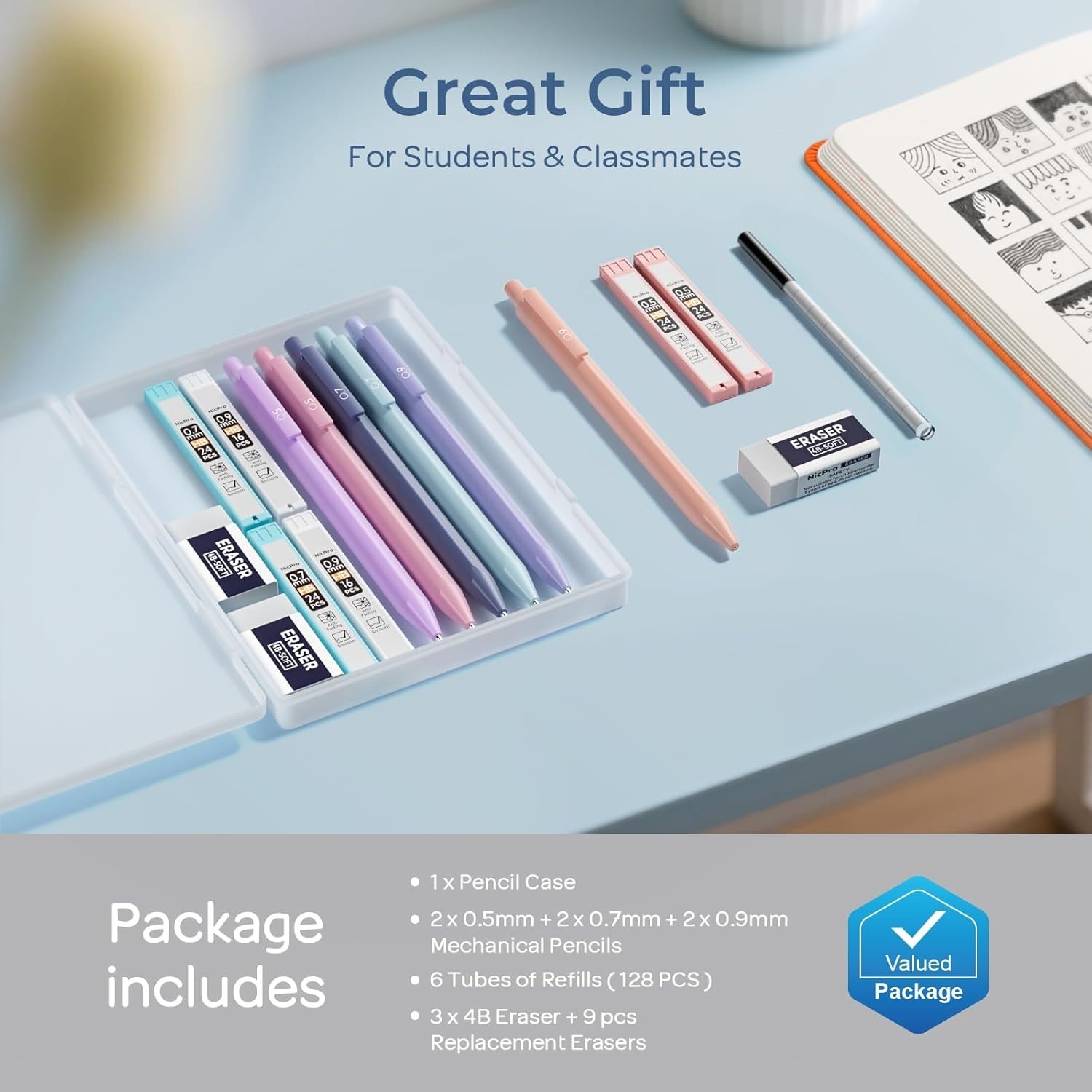 Ergonomic 6PCS Pastel Mechanical Pencils with Storage Case – Ideal for Drafting