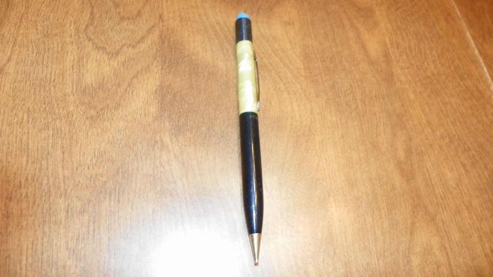 vtg sheaffer mechanocal pencil black clluloid & pearlescent, works 5.25″ lg