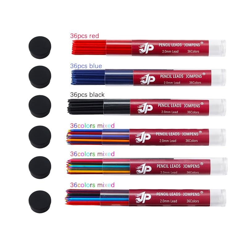 JOMPENS 36-Pack 90 mm 2.0mm Mechanical Pencil Lead Refills in Assorted Colour…
