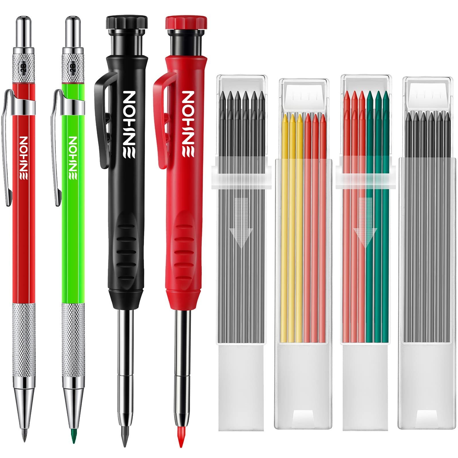 Enhon 4 Pack Carpenter Pencil 1 Count (Pack of 40), Green, Red, Black, Yellow
