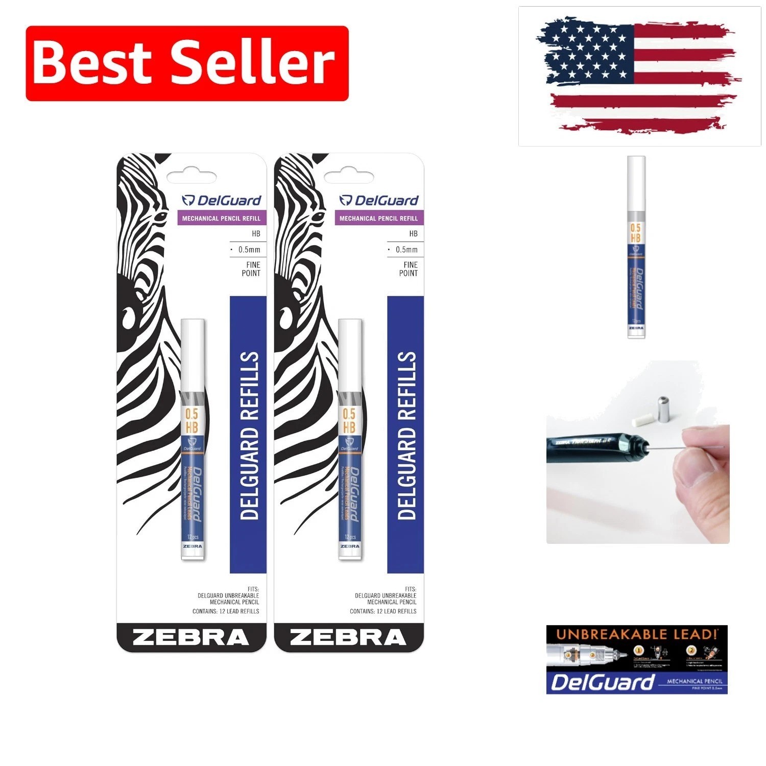 Zebra Delguard Mechanical Pencil Lead Refill, 0.5 Mm, Hb, Black, 12/tube Pack…