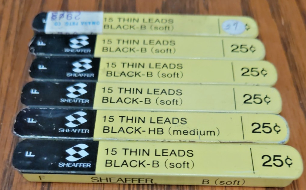 5 Packs Vintage Sheaffer 15 ea THIN SOFT BLACK LEADS IN TINS & 1 PARTIAL #3