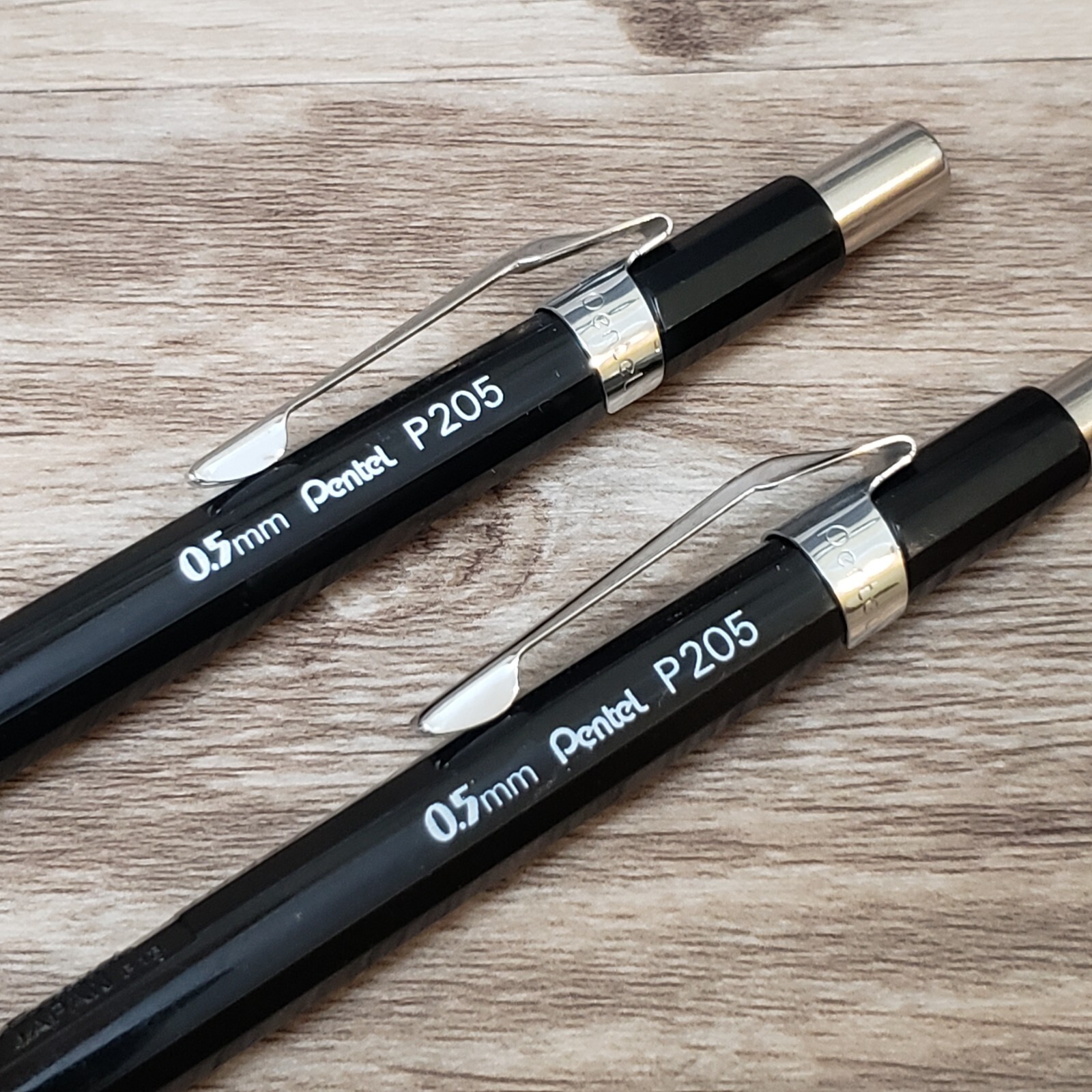 2 Vintage PENTEL P205 Mechanical Pencils Plastic & Chrome 0.5mm Japan