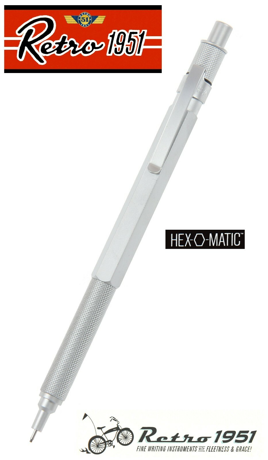 Retro 51 / Hex-o-matic Series Silver 7mm Lead Pencil #HEX-615P