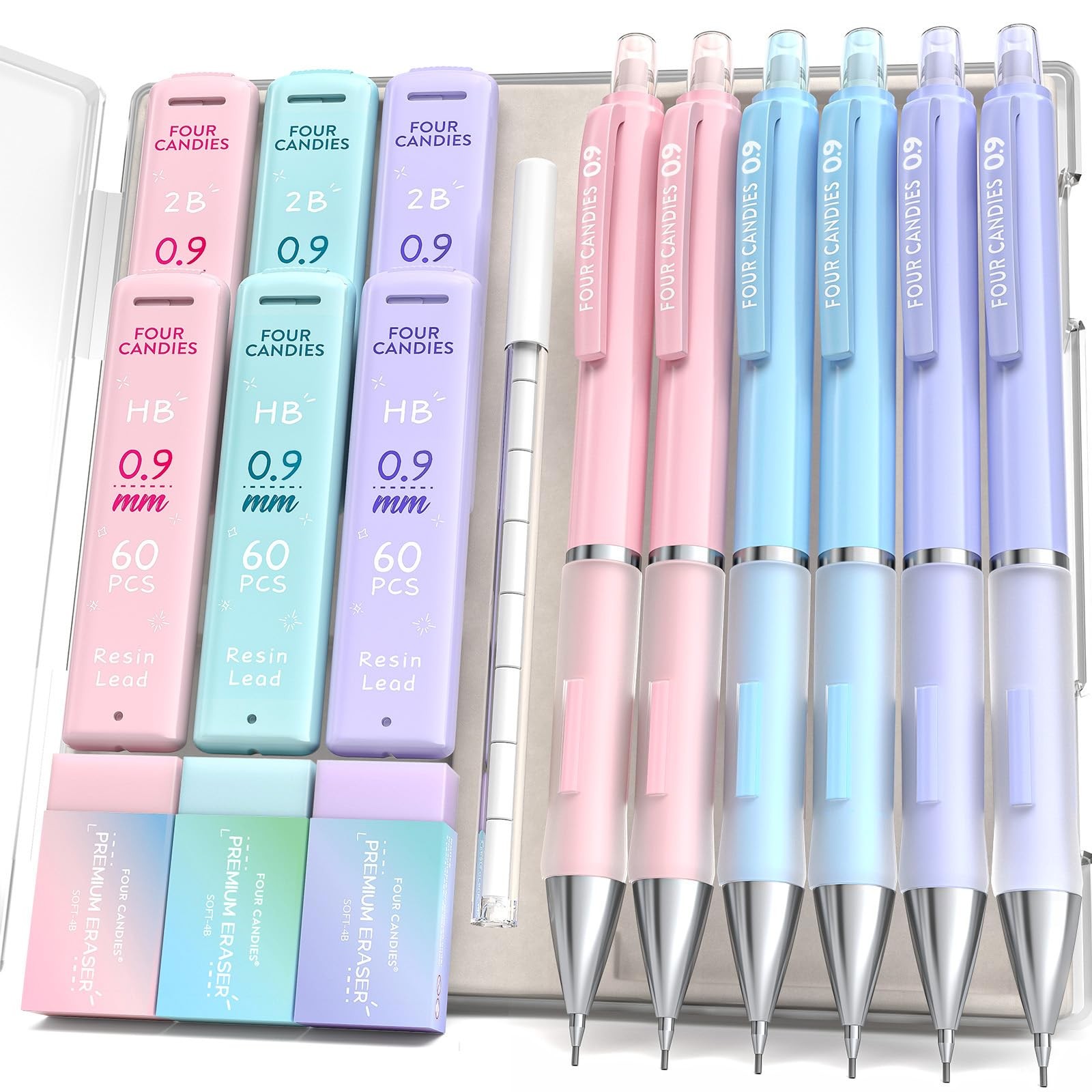 Mechanical Pencil Set 0.9 mm Bold Point, 6PCS Cute Pencils Mechanical with 3…