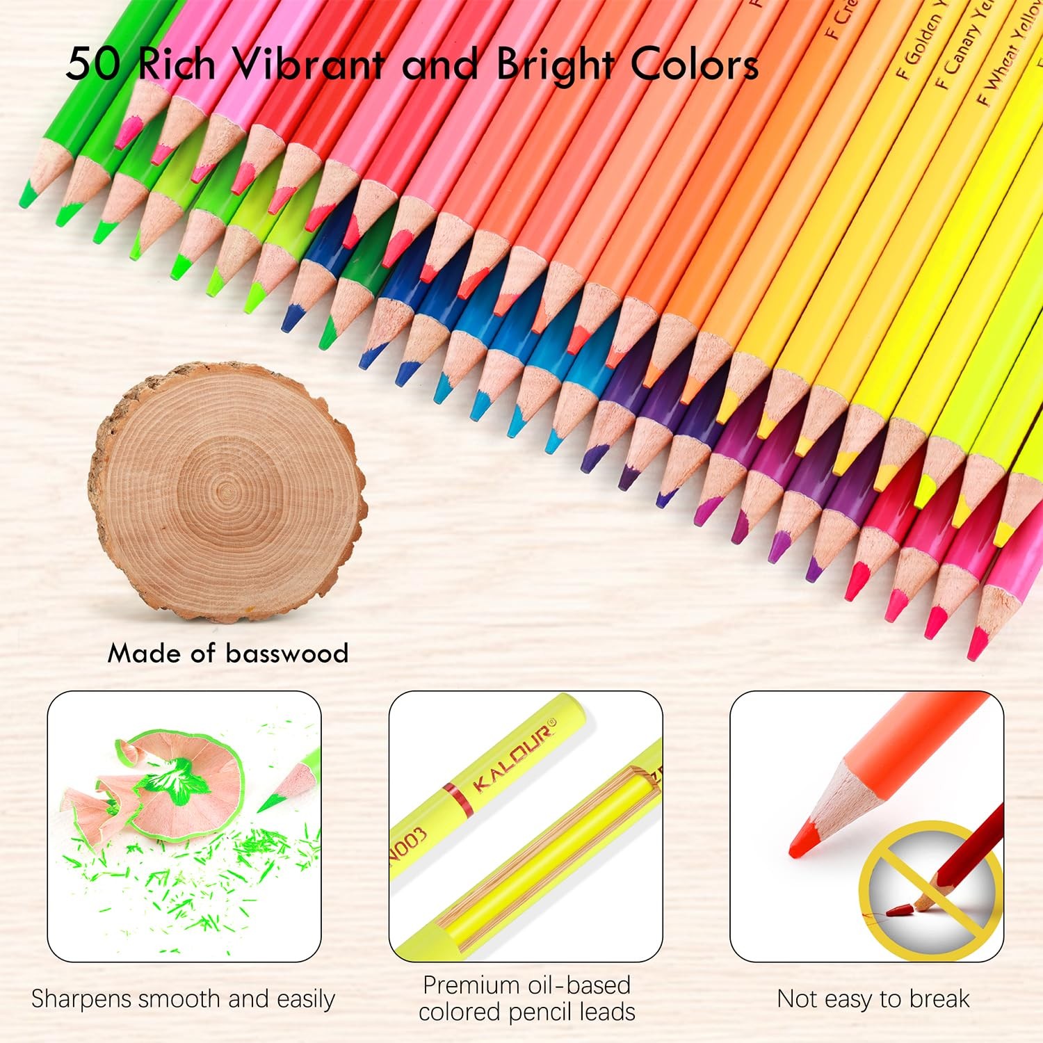KALOUR PDAS 50 Neon Colored Pencils for 50 Count (Pack of 1), Multicolor
