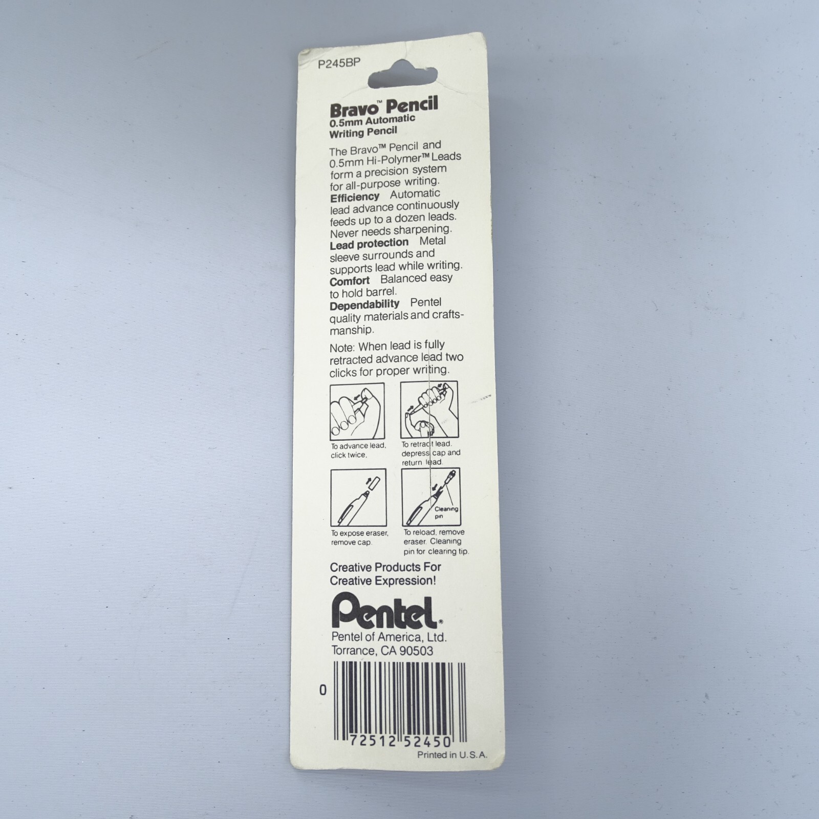 New Vintage Pentel Bravo Mechanical Pencil 0.5 mm Writing Pencil Black NOS