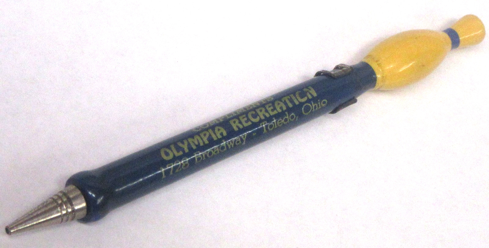 1930’s OLYMPIA RECREATION Toledo OH 5.75″ bowling pin top Mechanical Pencil xz