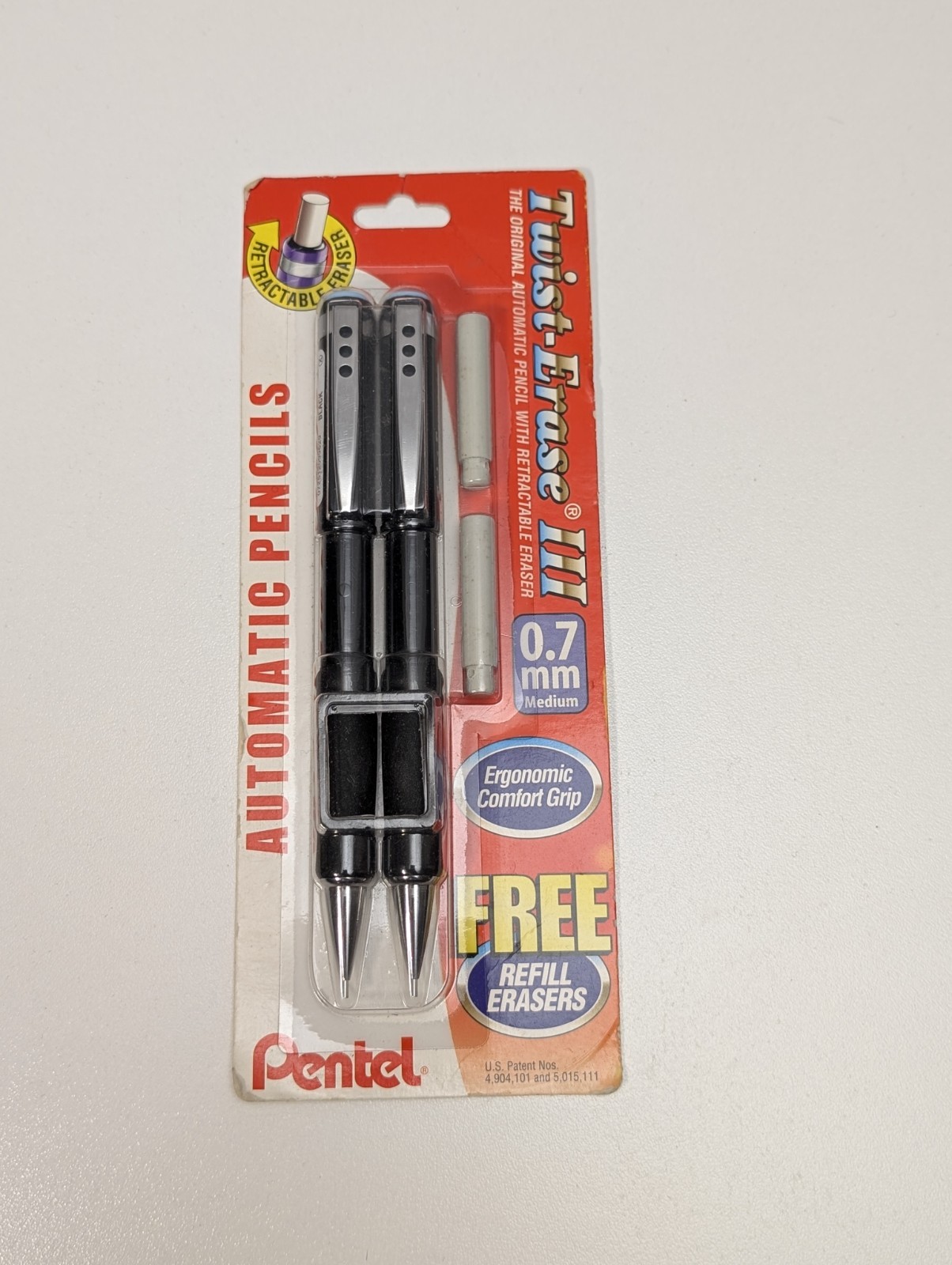 Pentel Twist-Erase III Mechanical 2-Pack, Black, 0.7mm Automatic Pencils, New