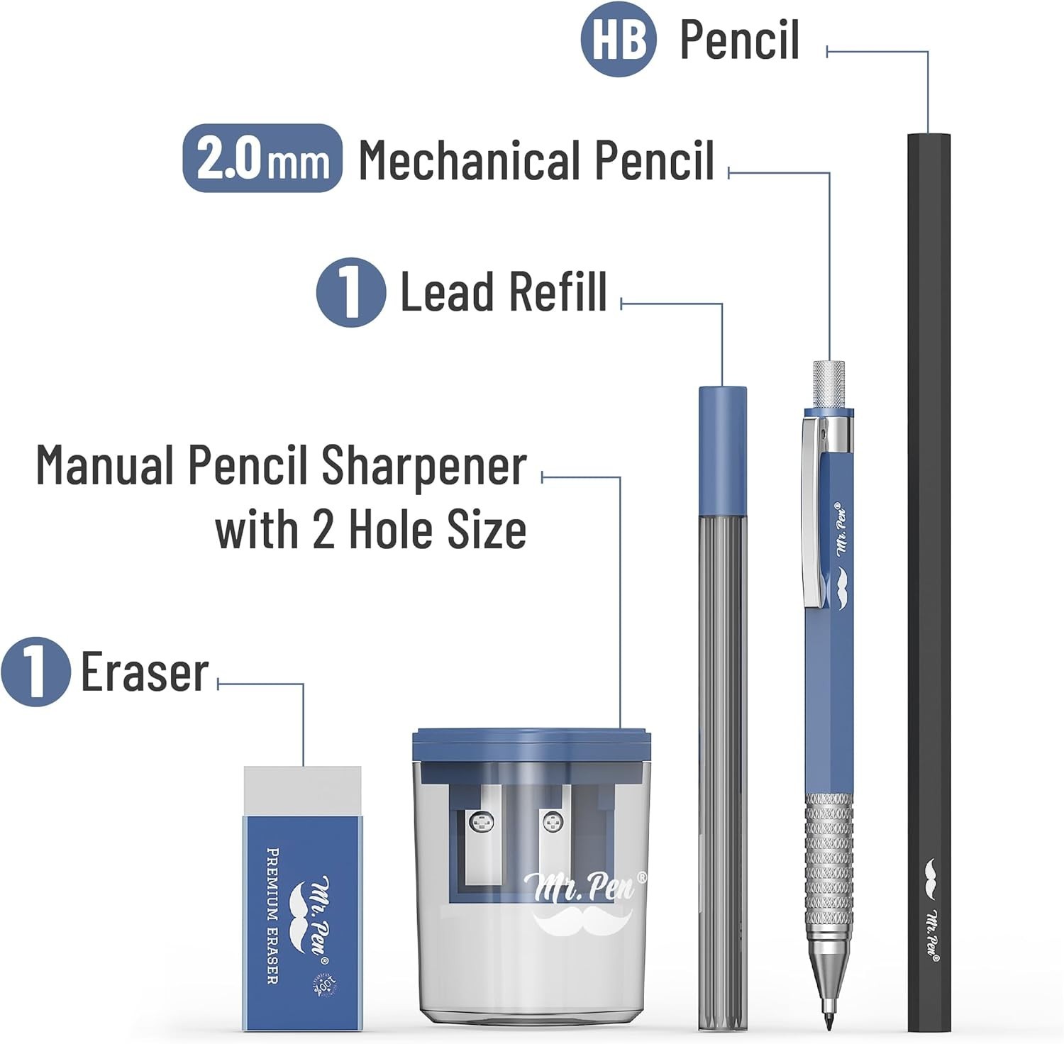 Mechanical Pencil Set, 5 Pcs, 2.0mm Mechanical Pencil, 2.0mm Lead Refill
