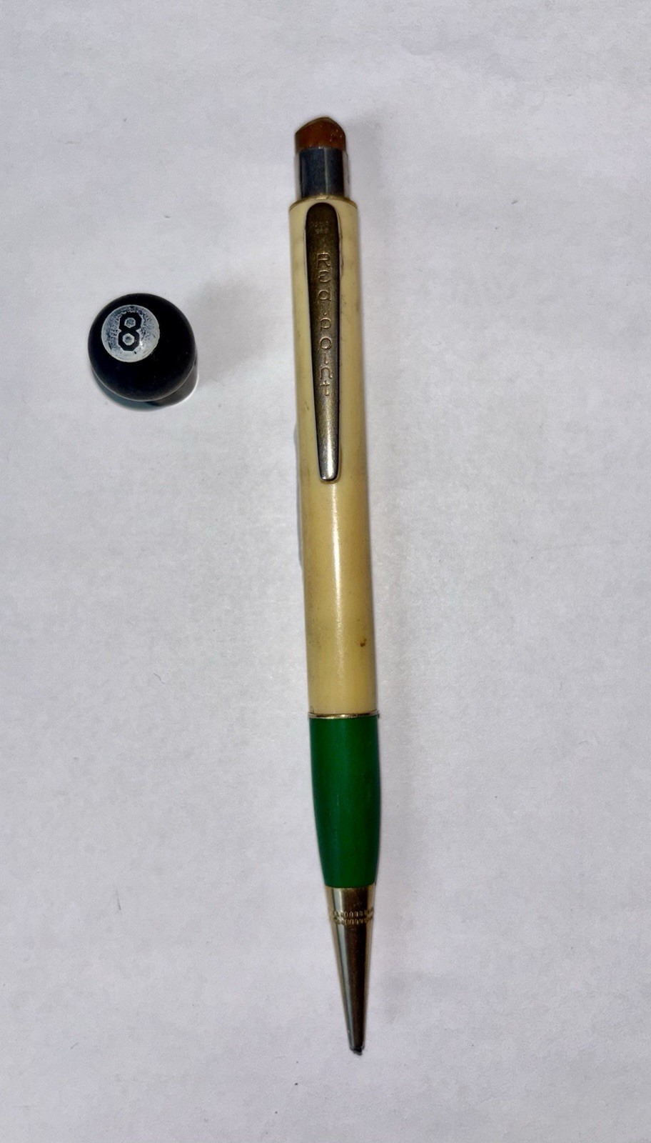Vintage Redipoint Mechanical Pencil Green Cream 8 Ball Top Collectible