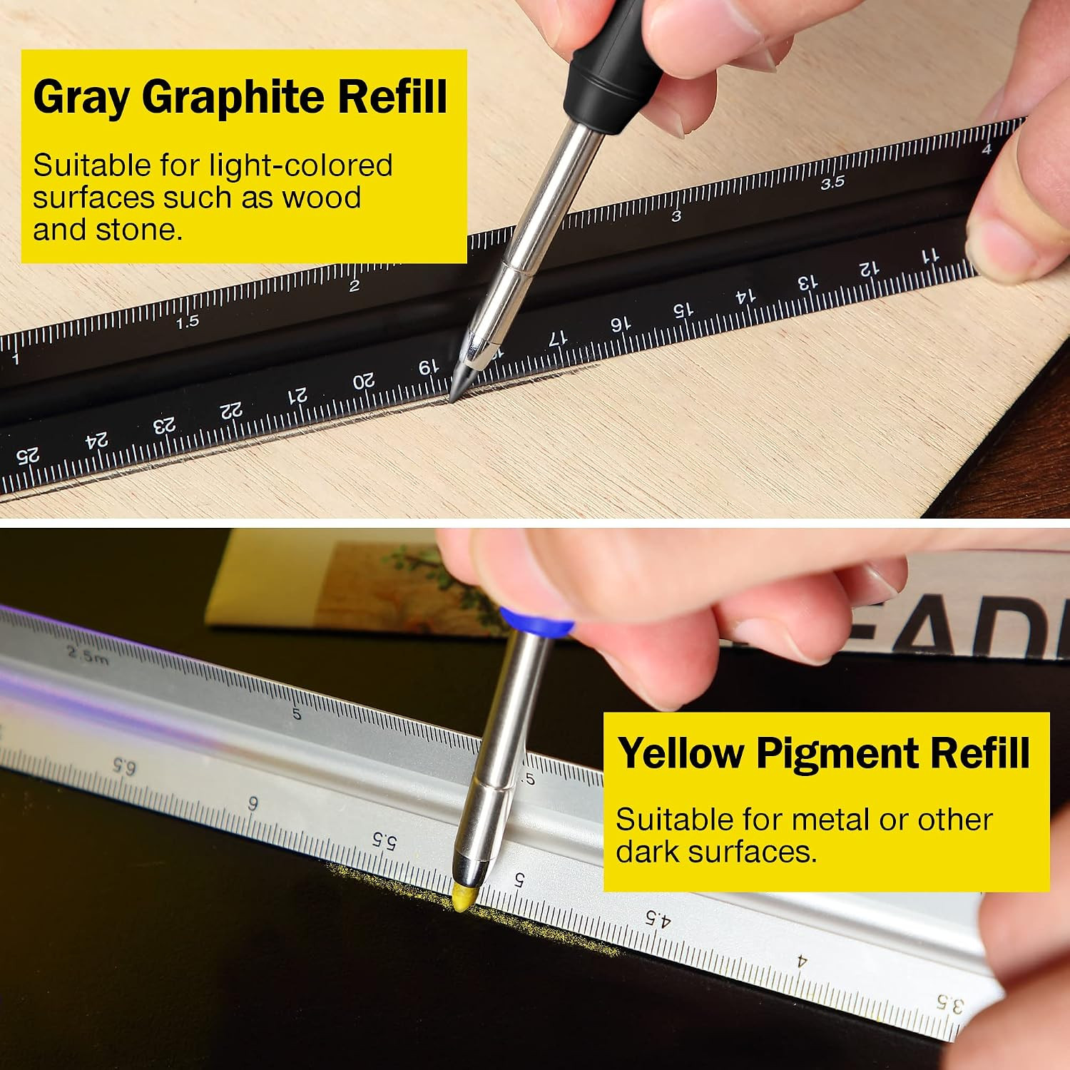 2 Pack Solid Carpenter Pencil with 14 Refill, Long Nosed Deep Hole