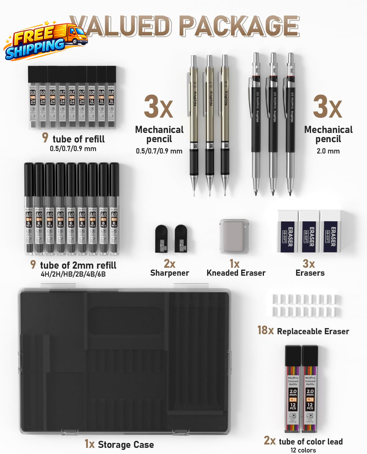 35PCS Art Mechanical Pencil Set 3 PCS Metal Drafting Pencil 0.5 Mm & 0.7 Mm