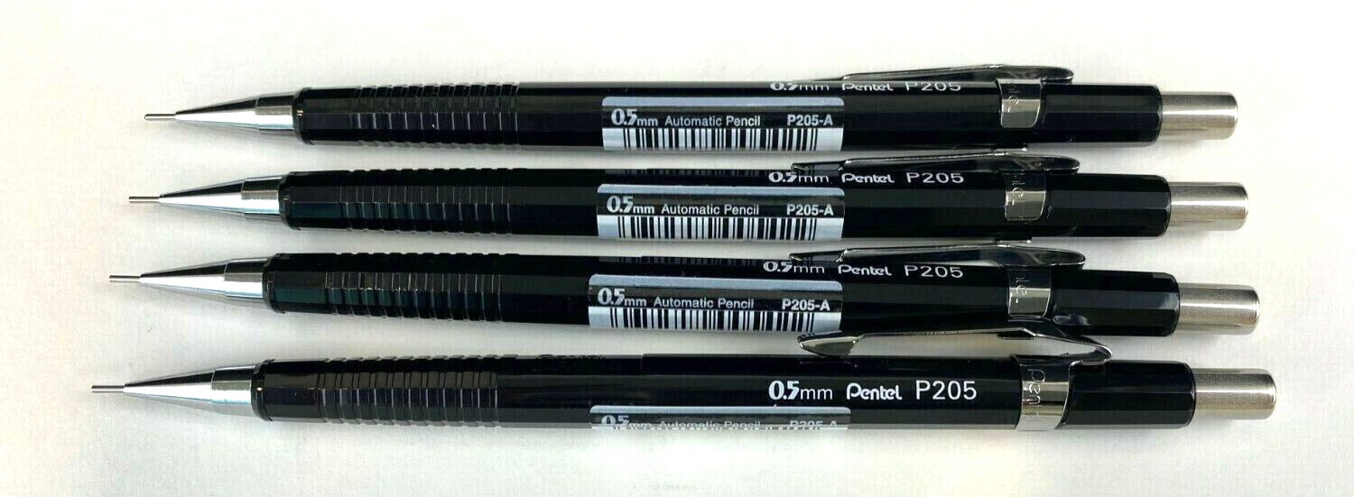Pentel Sharp Mechanical Pencil 0.5Mm Black Barrel, 4 Erasers Include P205A ZEH10