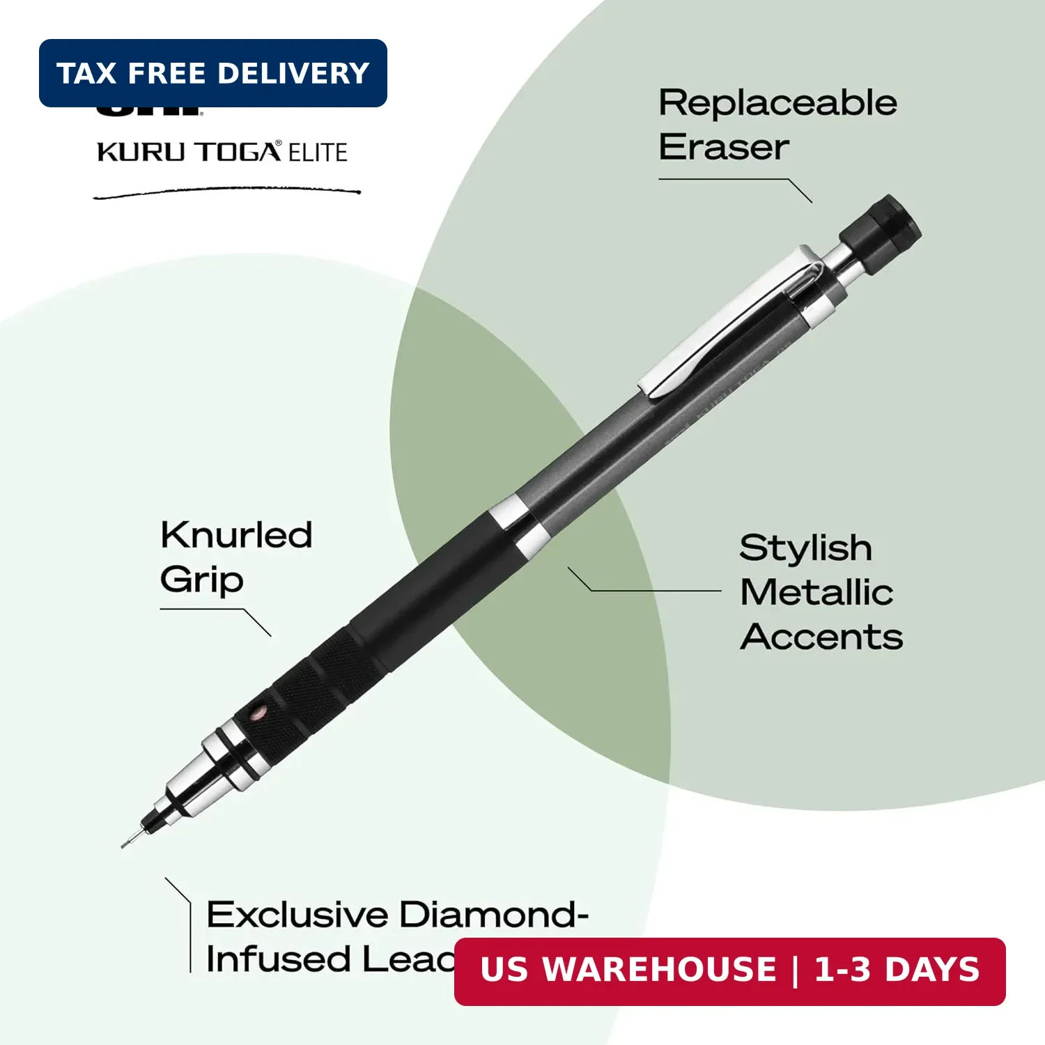 uniball Kuru Toga Elite Mechanical Pencil Starter Kit, 0.5mm, HB #2, Gun Metal B