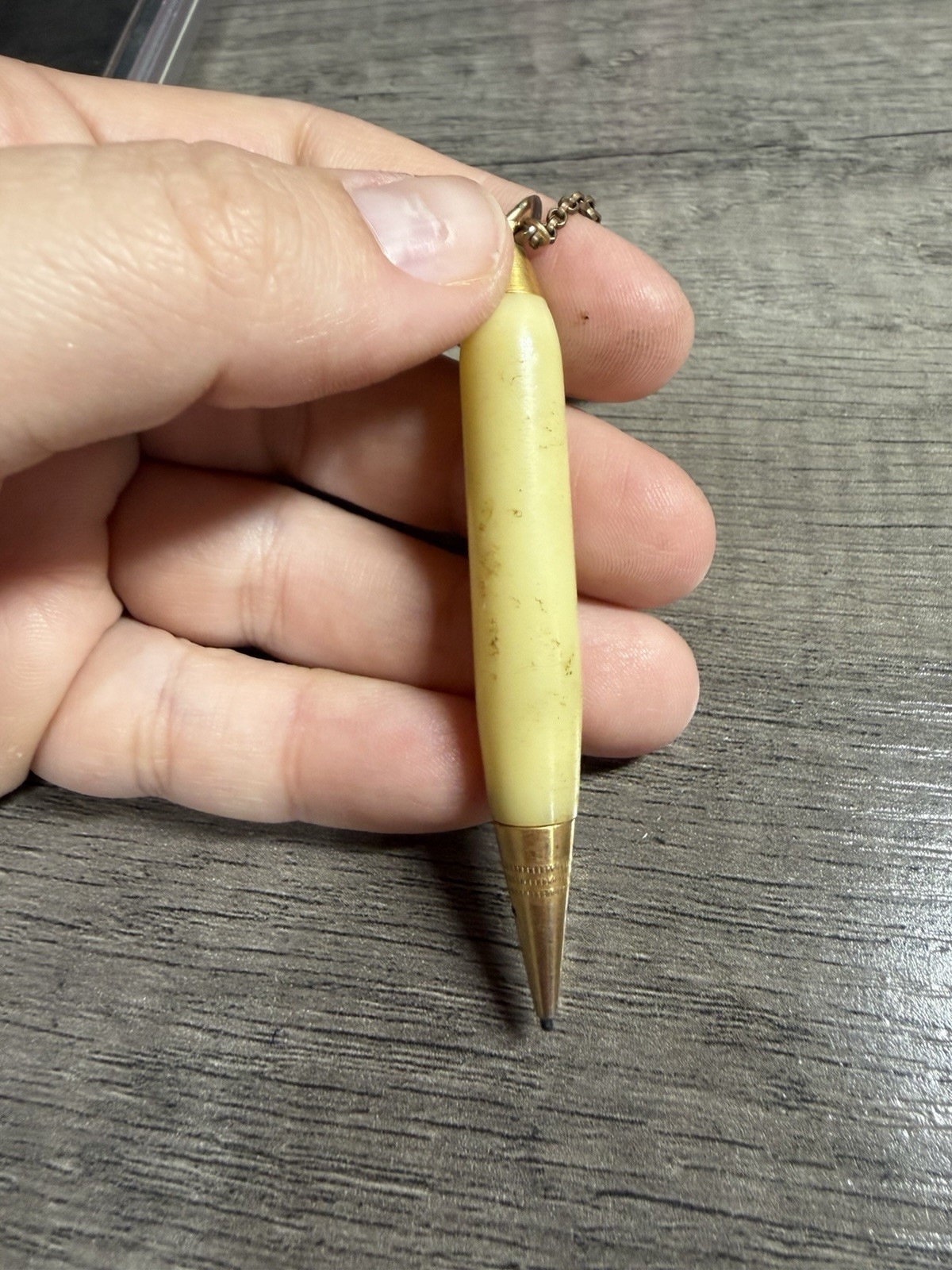 Vintage Celluloid Retractable Mechanical Pencil Christian Cross Charm Gold