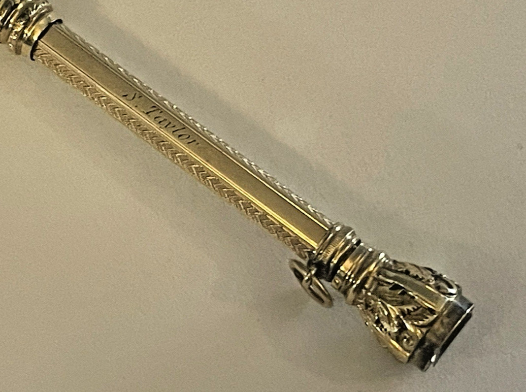 Antique Chatelaine Retractable Pencil Gold Filled Amber Color Jewel MONO🌺🌺