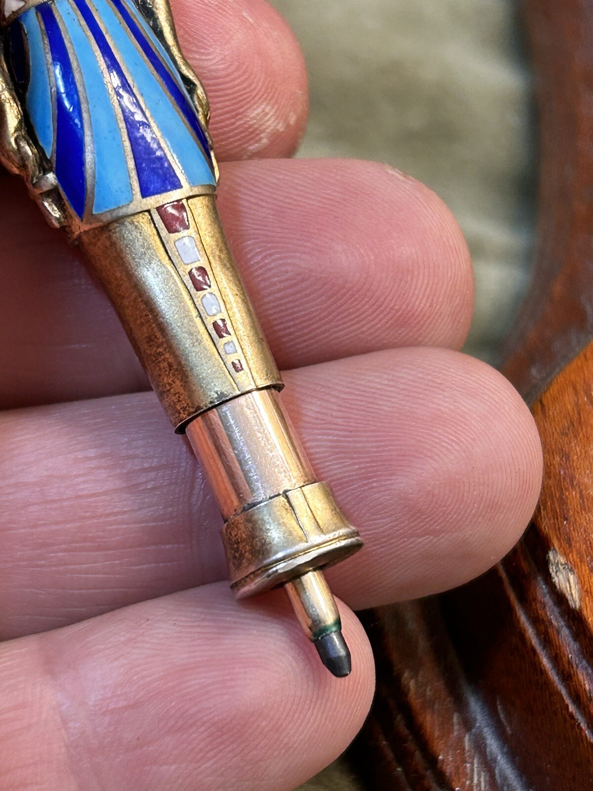 1920s British Egyptian Revival Sterling Enamel Retractable Pencil Brit Hallmarks