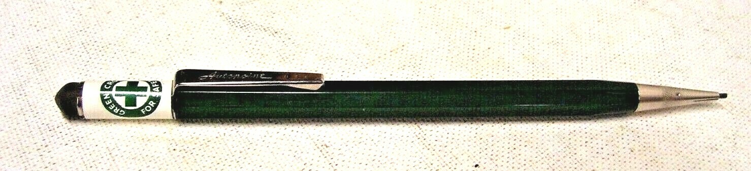 Vintage Autopoint Mechanical Pencil Green Cross For Safety, USA