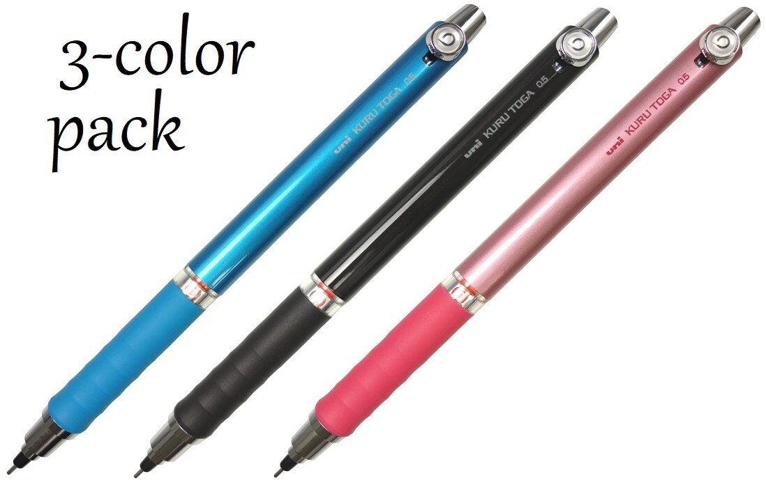 uni-ball Kuru Toga Rubber Grip Mechanical Pencil 0.5mm 3-color set pack