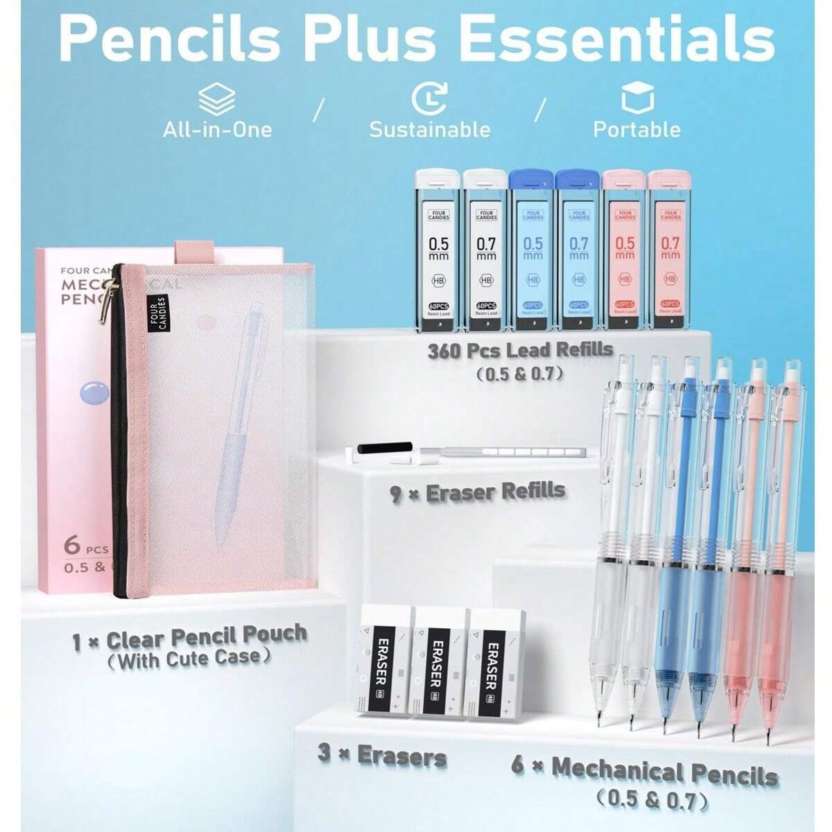 Aesthetic Mechanical Pencil Set with Case for Drawing Writing School Supplies