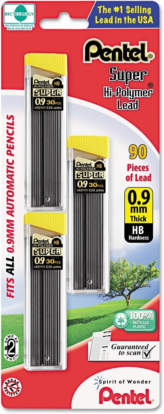 Super Hi-Polymer 0.9 mm HB Lead Refills – Pack of 3 for Mechanical Pencils