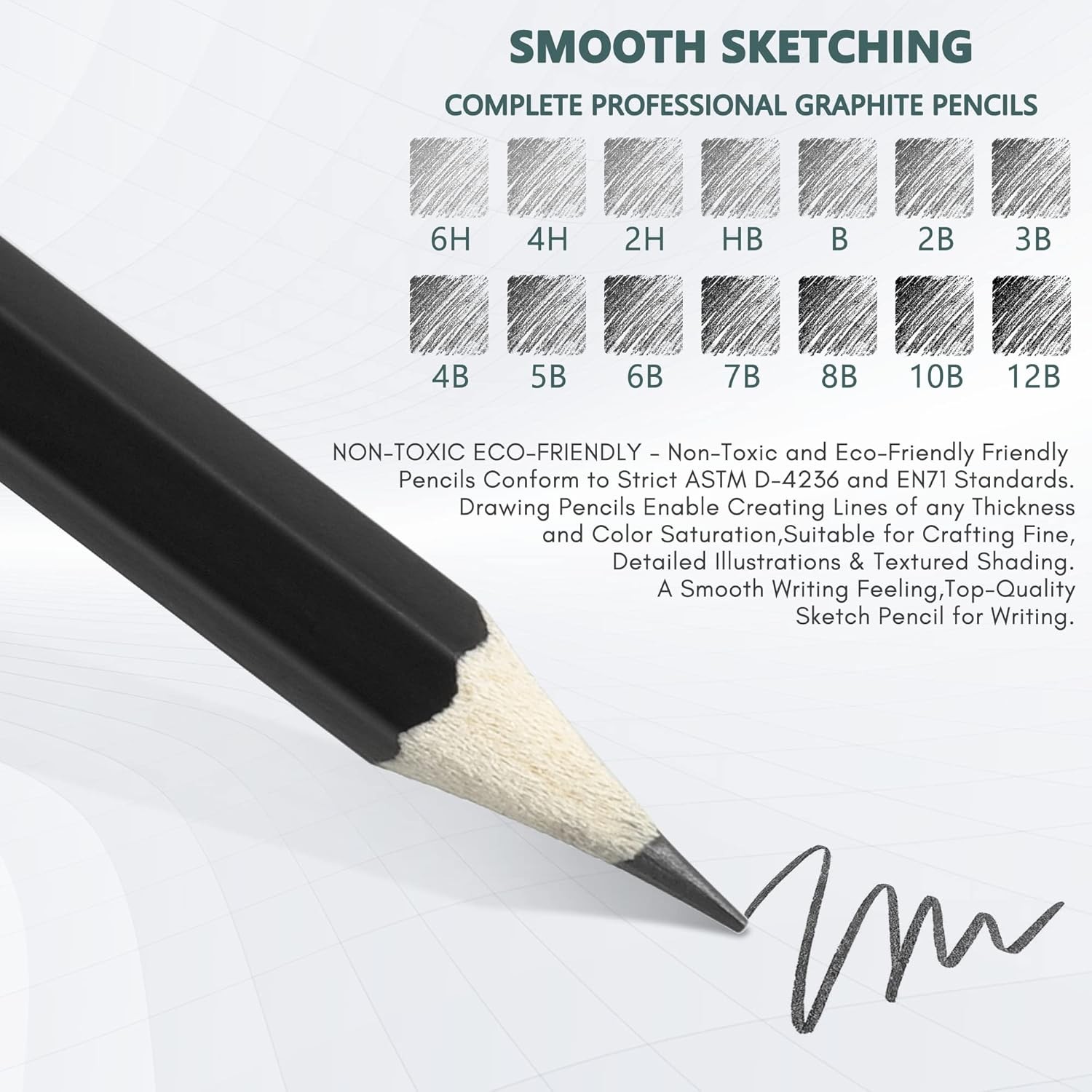 Drawing Pencils Set of 14 (B – 12B) Sketching 14 Count (Pack 1), Black