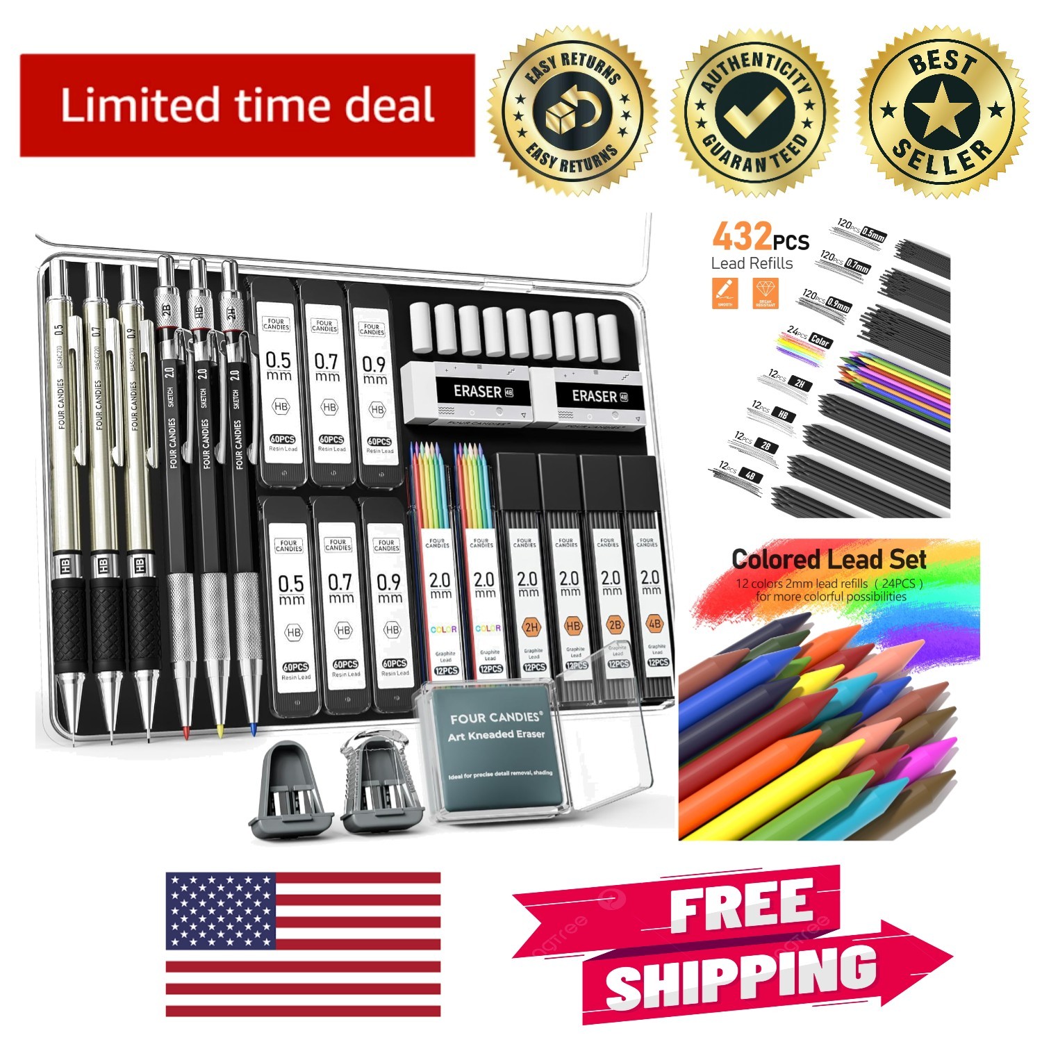 Complete Artist Mechanical Pencil Kit – 25PCS with Assorted Lead Refill Set