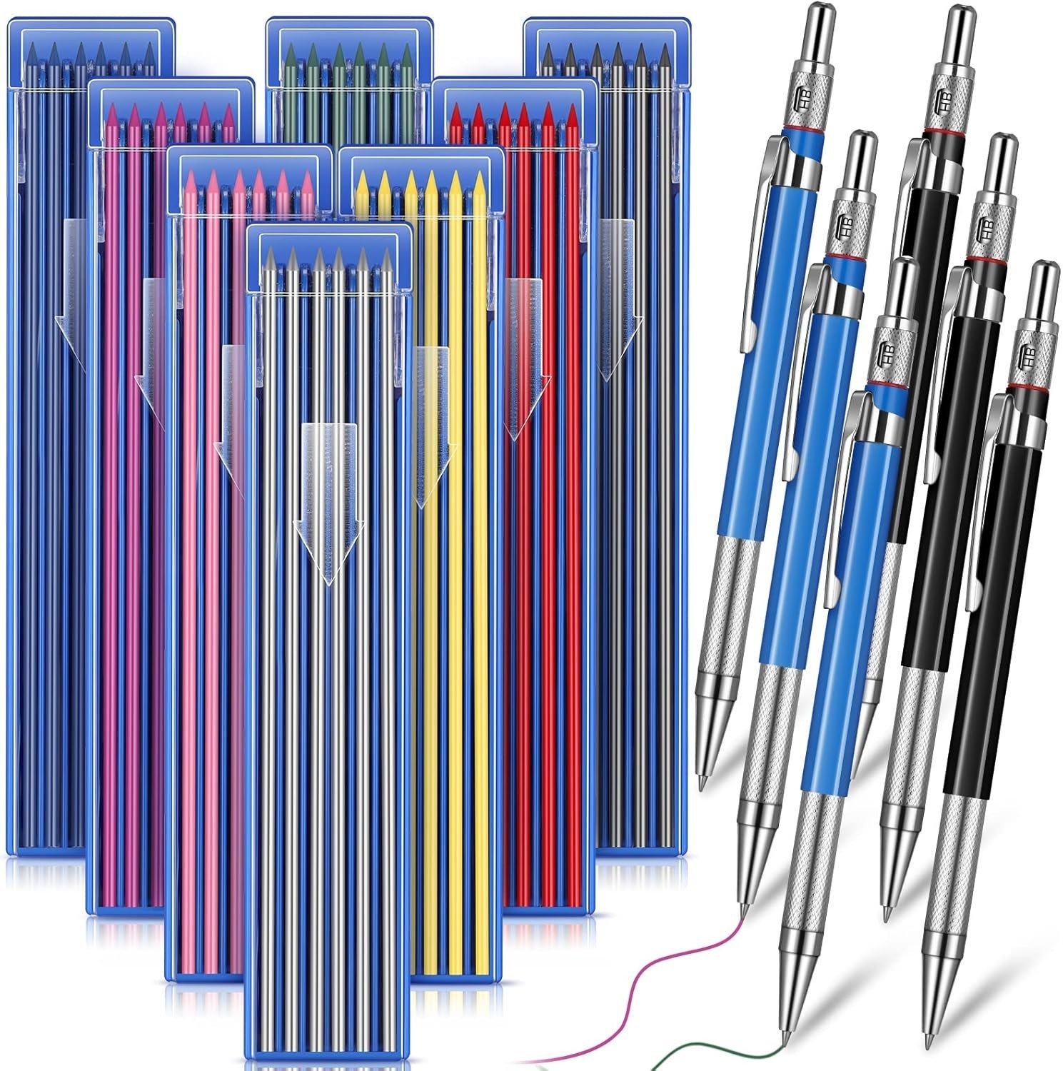 “6 Pieces Welders Pencil with 96 Pieces 2 mm 8 Colors Round Refills Drafting P..