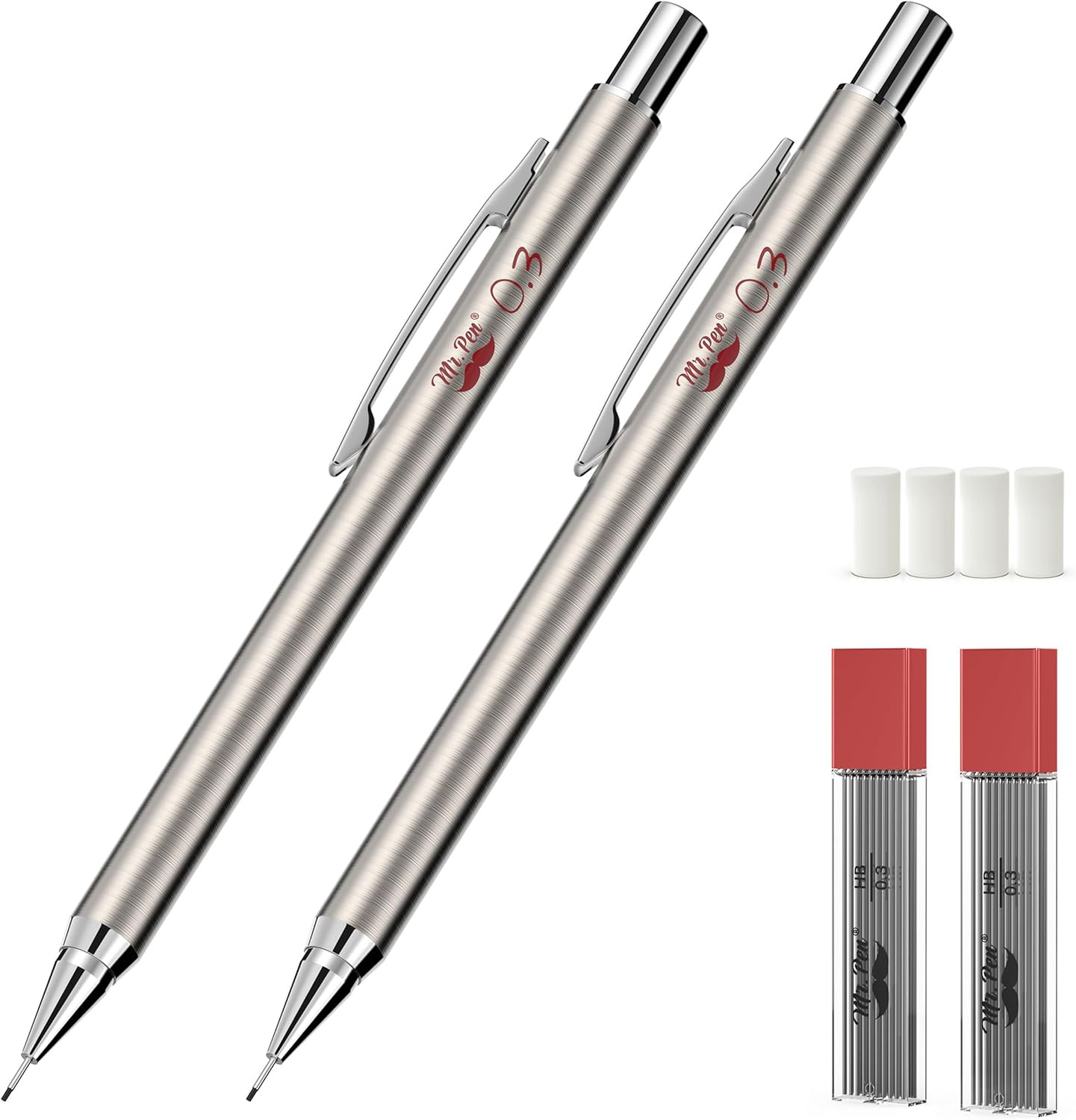 – Metal Mechanical Pencils, 0.3Mm, 2 Pack, Pencil Mechanical, Lead Pencil, Metal