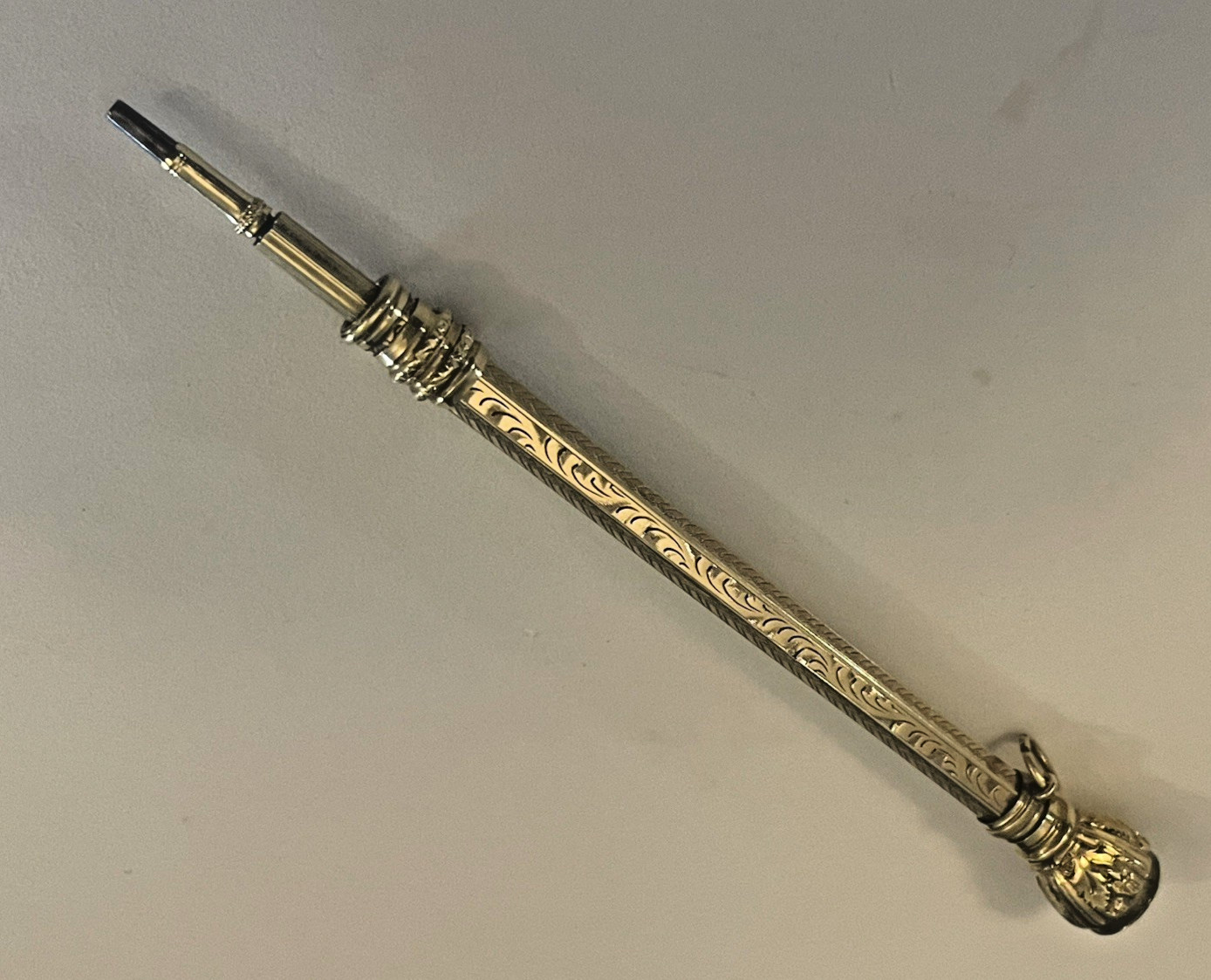 Antique Chatelaine Retractable Pencil Gold Filled Amber Color Jewel MONO🌺🌺