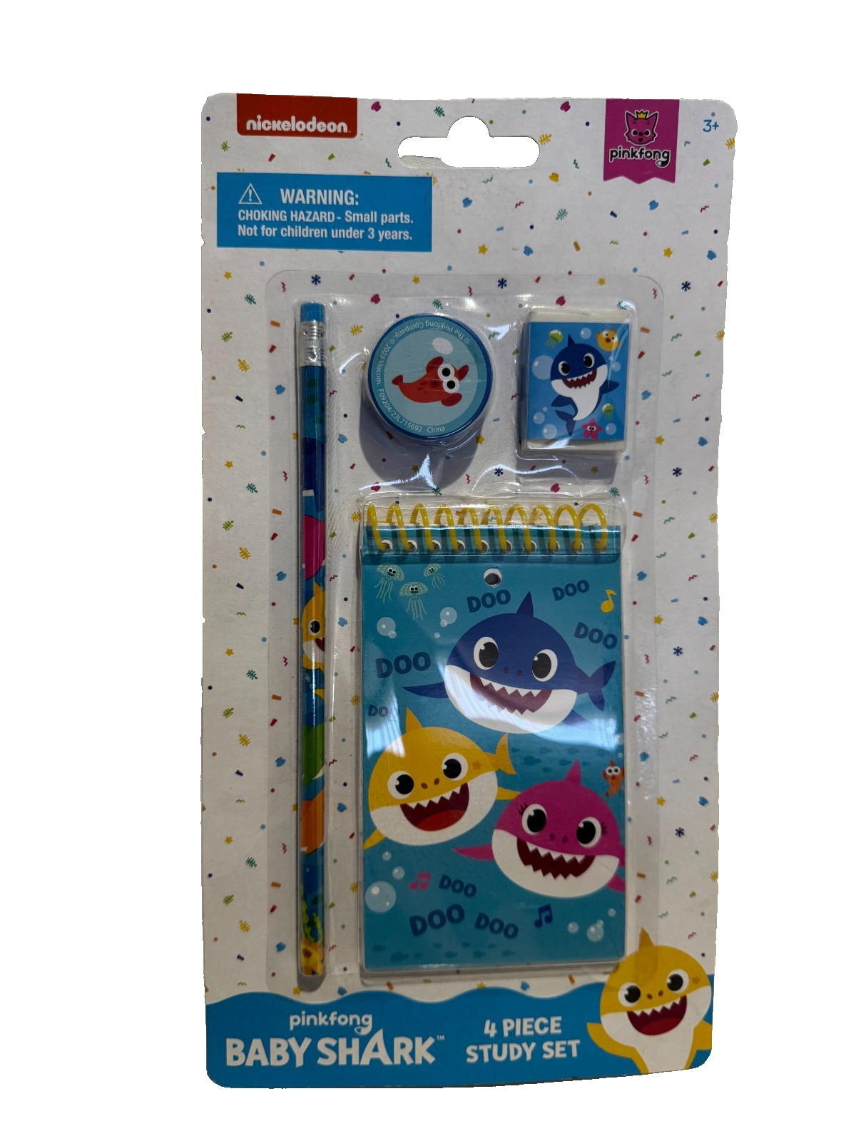 2 Pack Baby Shark 4 Piece Study Set, Pencil, Memo Pad, Eraser & Sharpener
