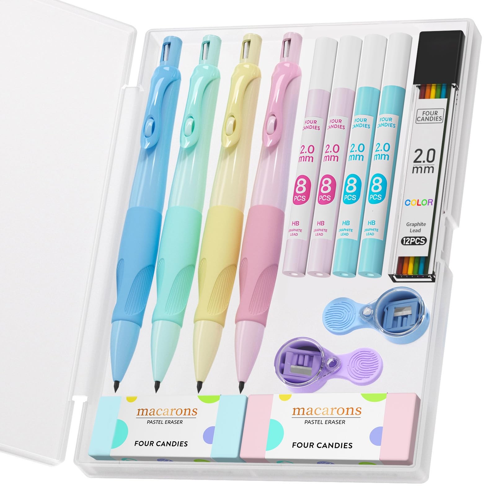 2.0MM Mechanical Pencil with Comfort Ergonomic Grip, 4PCS Cute Mechanical Pen…