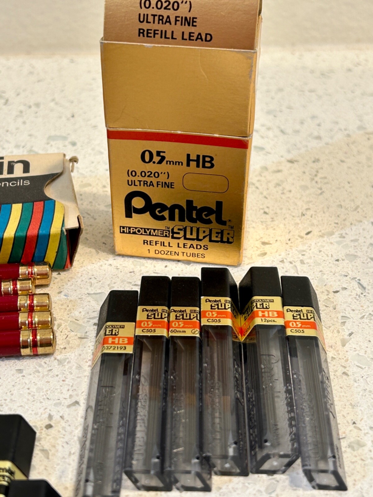 Pentel 0.5mm Hi-Polymer & Super Refill Pencil Leads 6 Full Tubes in Orig. Box