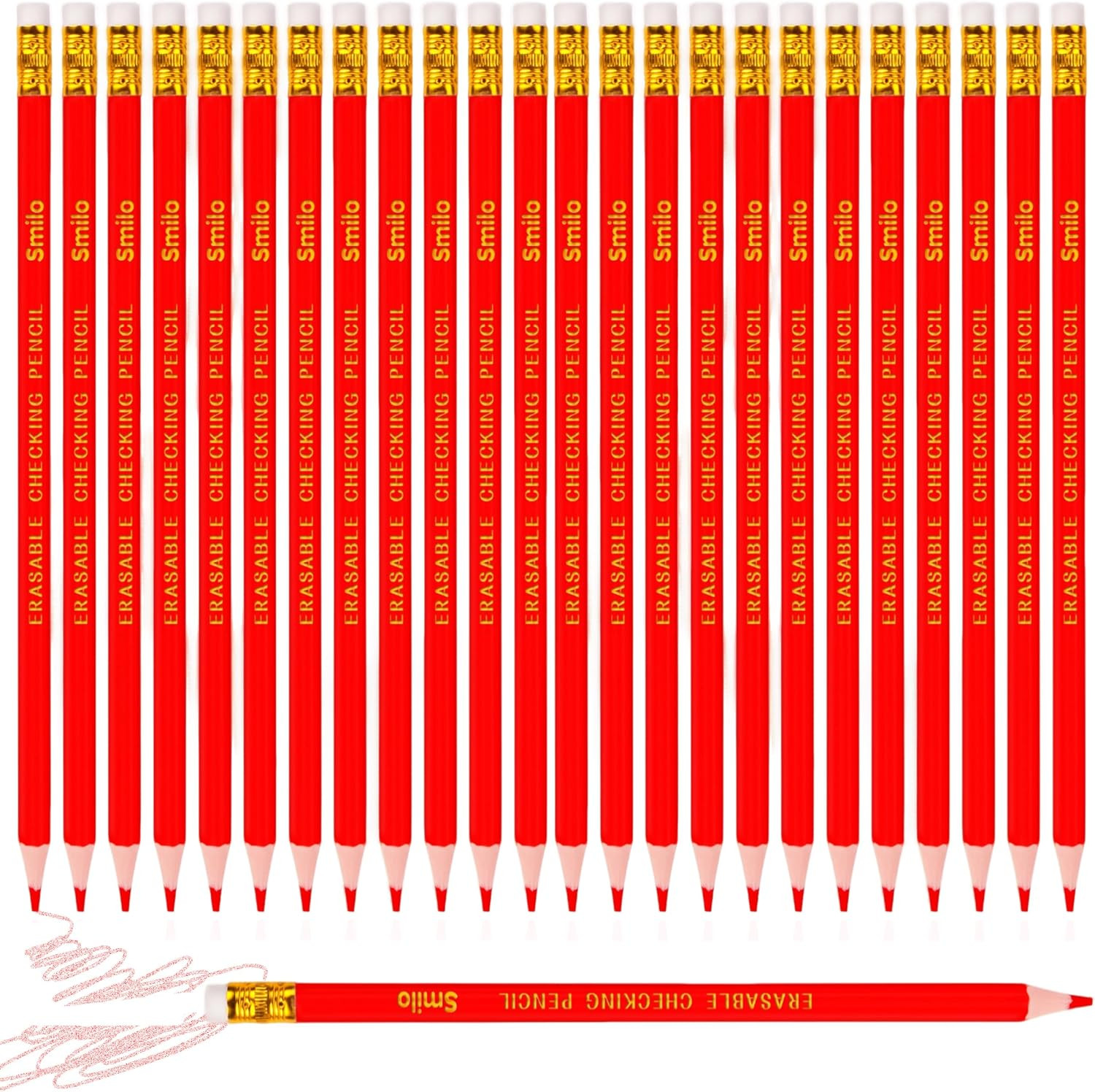 24-Count Red Pencils with Erasers, Erasable Pre-Sharpened Triangular Grip for Co